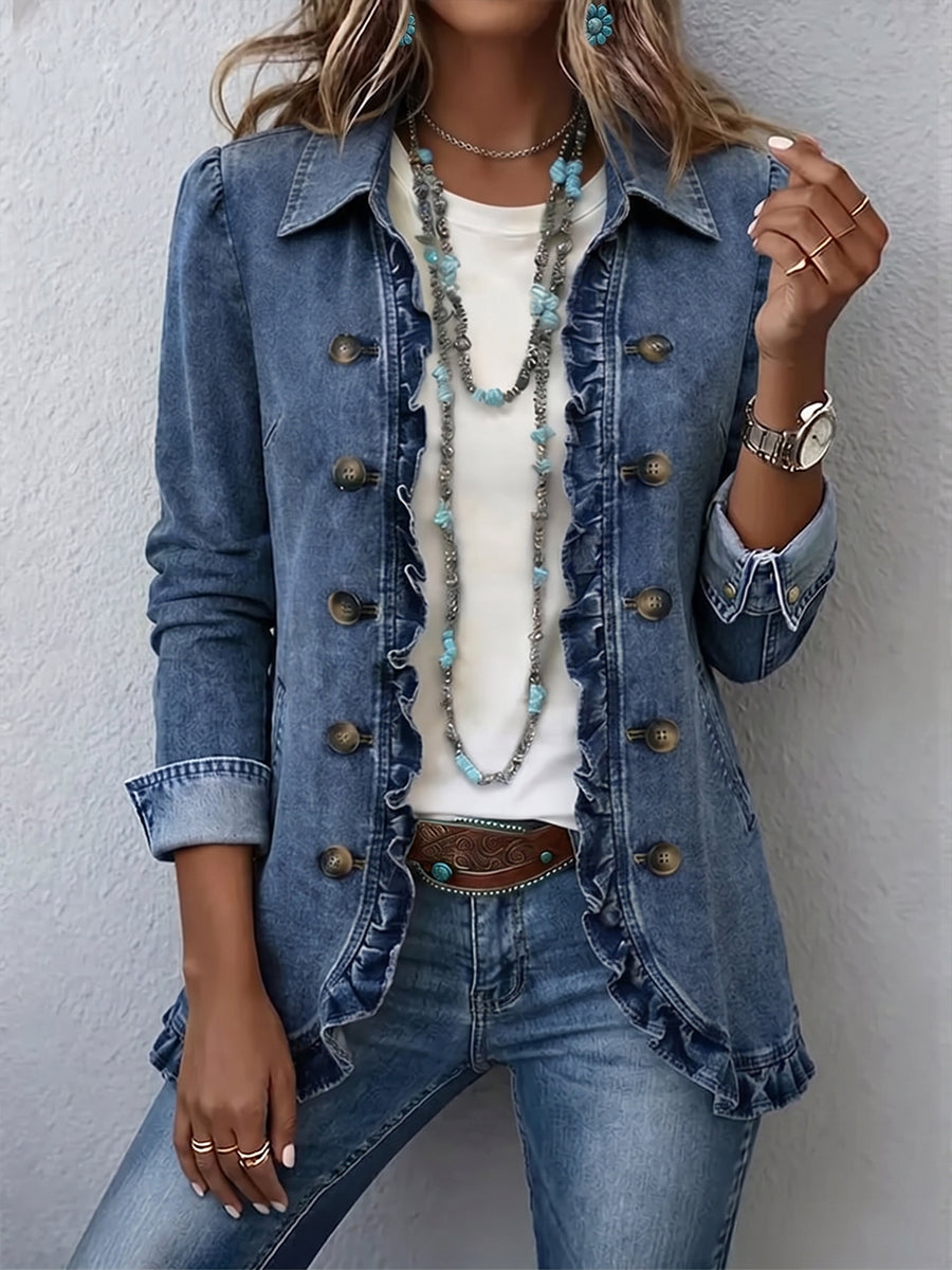 Federica | Chaqueta Azul Medio con Rouches