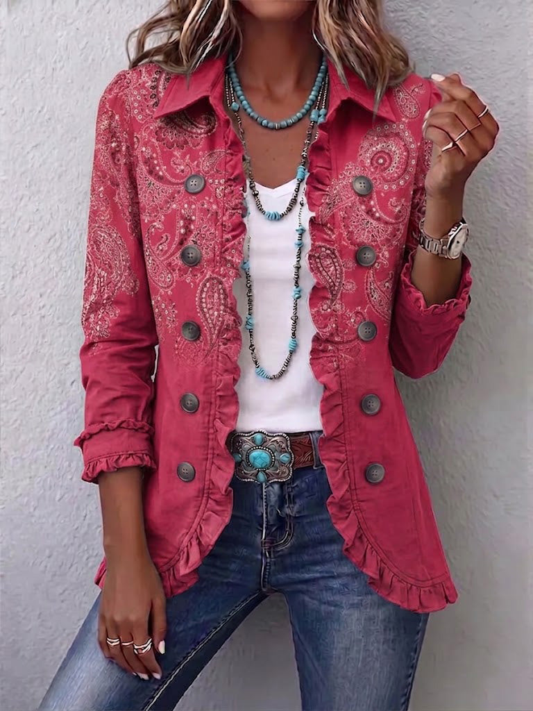 Isotta | Chaqueta Paisley Vintage Rosa Antiguo con Rouches