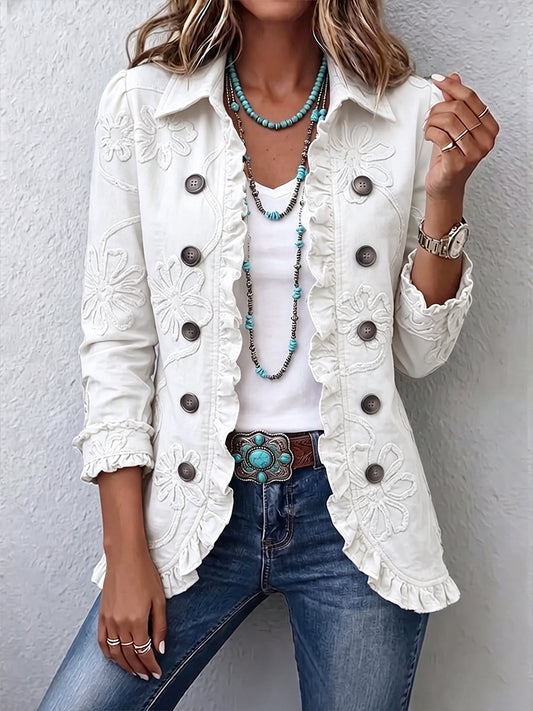 Camelia | Chaqueta Bohemia Bordada de Flores Marfil