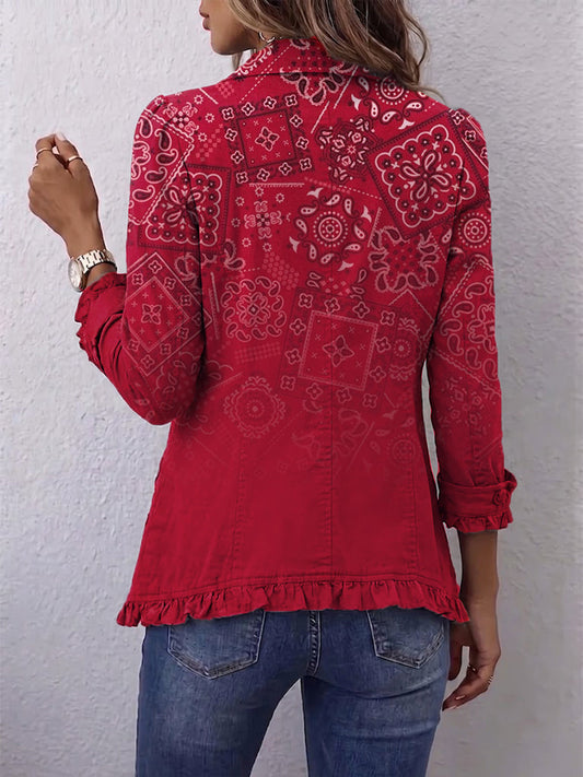 Gaia | Chaqueta Paisley Difuminado Roja con Rouches