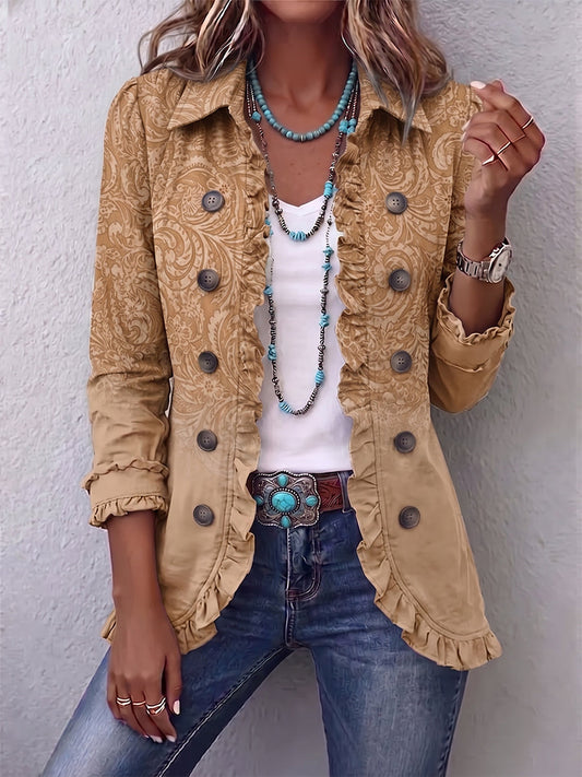 Chiara | Chaqueta Western Estampada Caqui con Rouches
