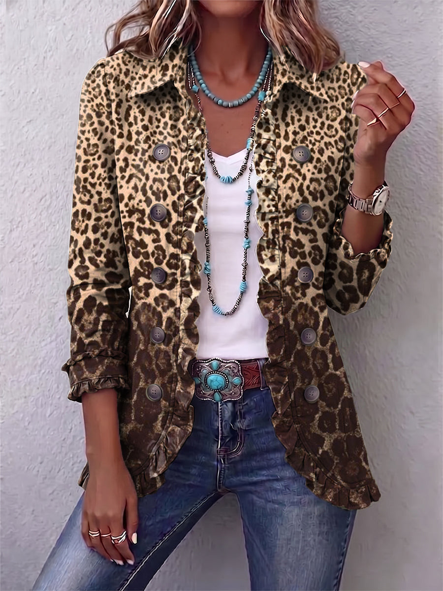 Ombretta | Chaqueta de Leopardo Multicolor con Rouches