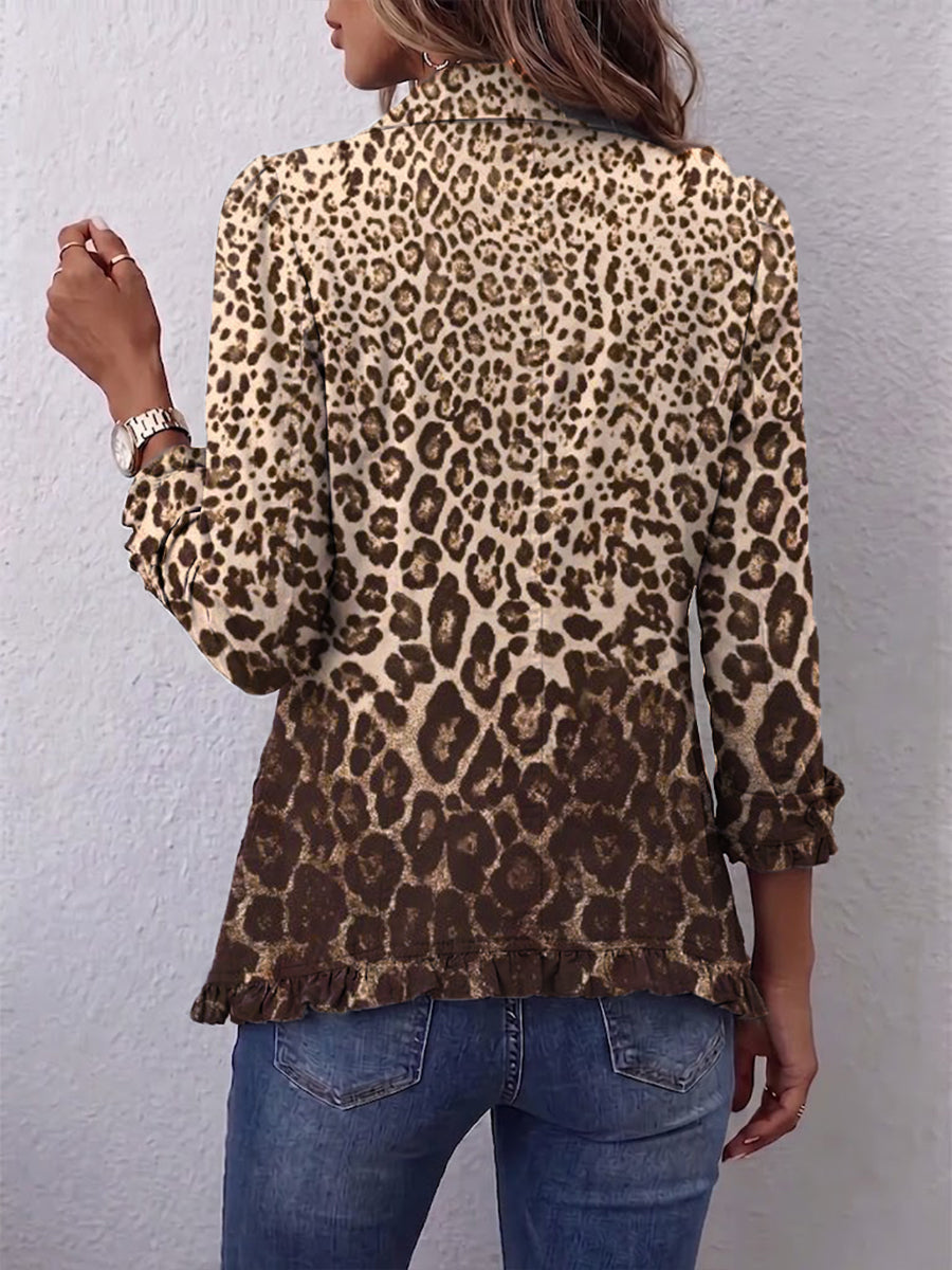 Ombretta | Chaqueta de Leopardo Multicolor con Rouches